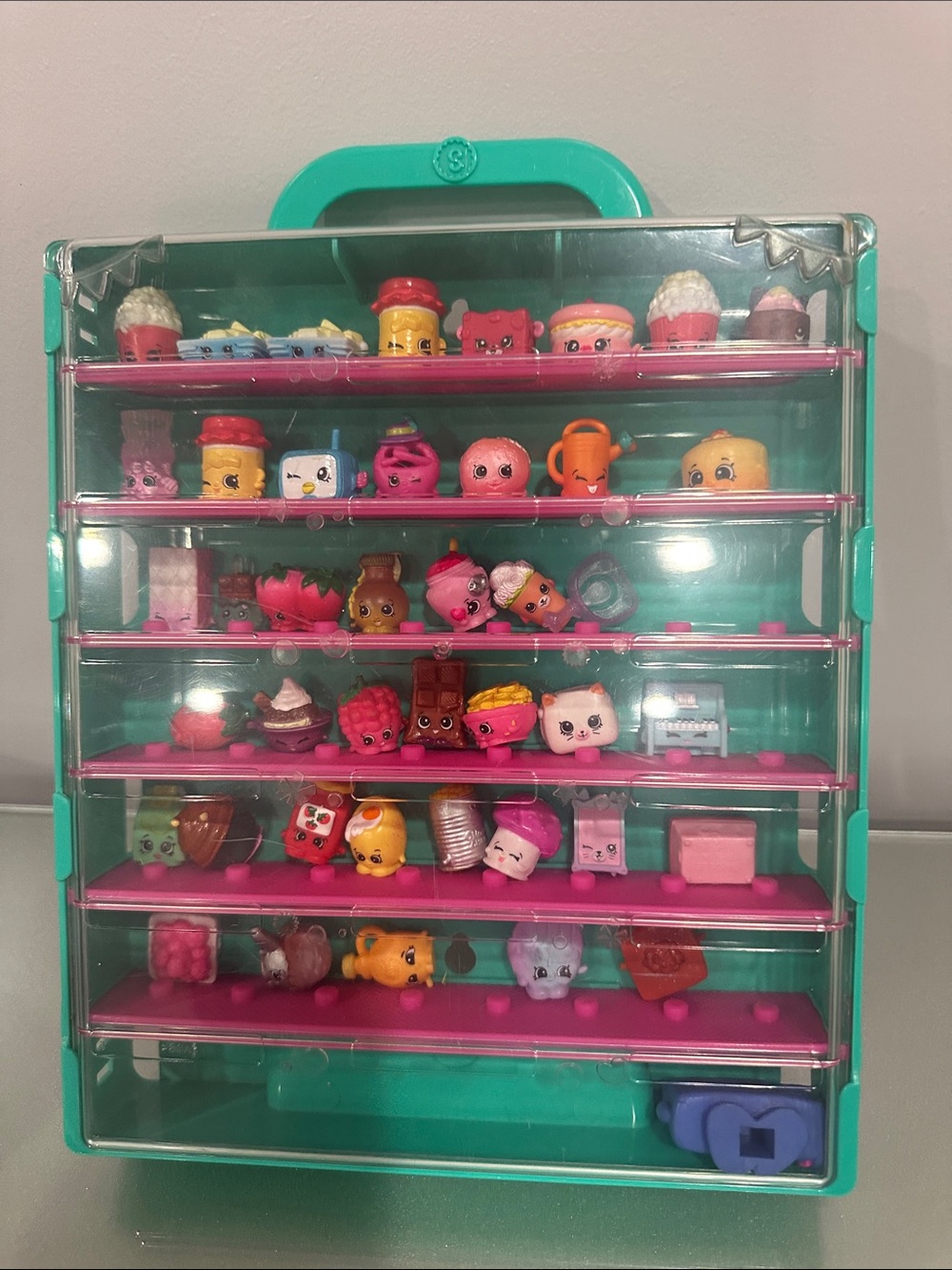 Shopkins Teal Storage Case with Pink Shelves and Mini Figures